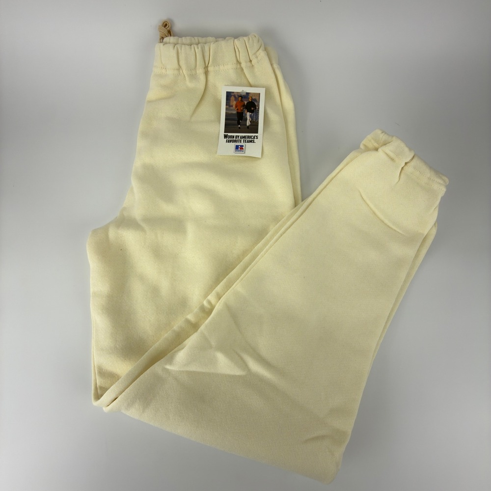 Vintage 90s Russell Athletic Sweatpants Unisex XL Cream Off White USA NWT NOS